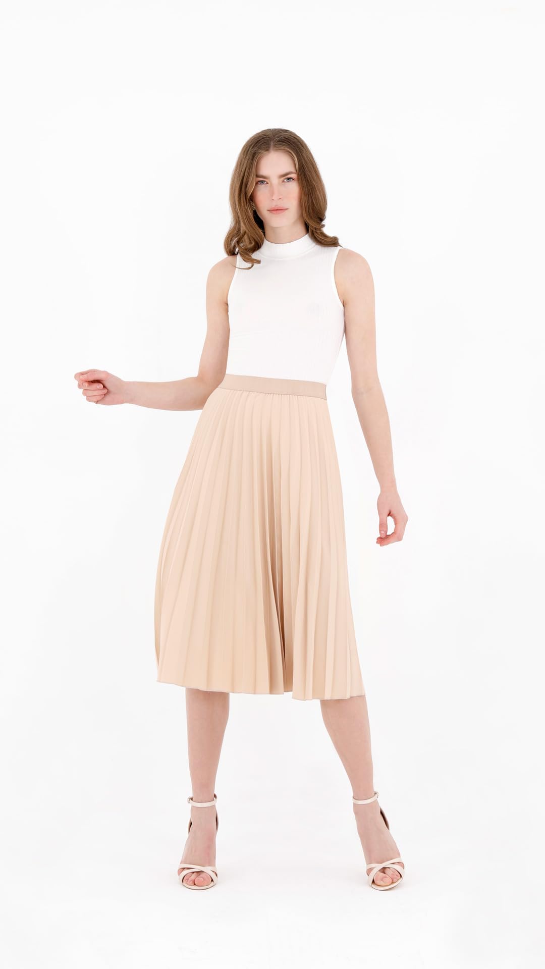 G-Line Women's Pleated Midi Skirt - High Waisted Knee Length Flowy Skirt for Work, Office & Casual Outfits | Perfect for Spring & Summer Fashion