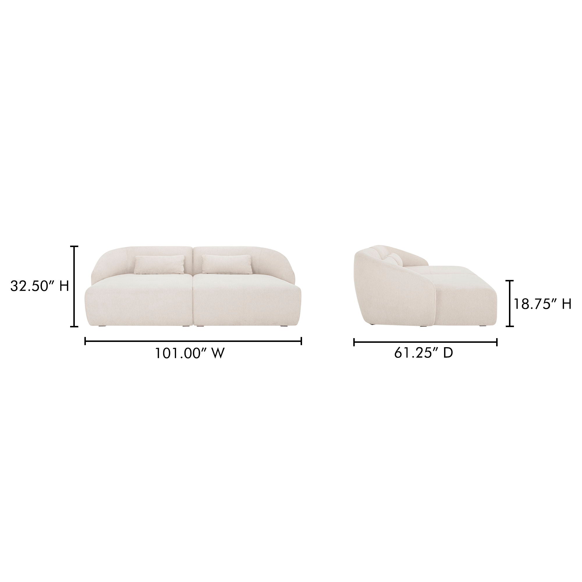 Amelia Double Chaise Modular Sectional Sofa in Warm White - Modern Living Room Furniture for Small Spaces & Apartments