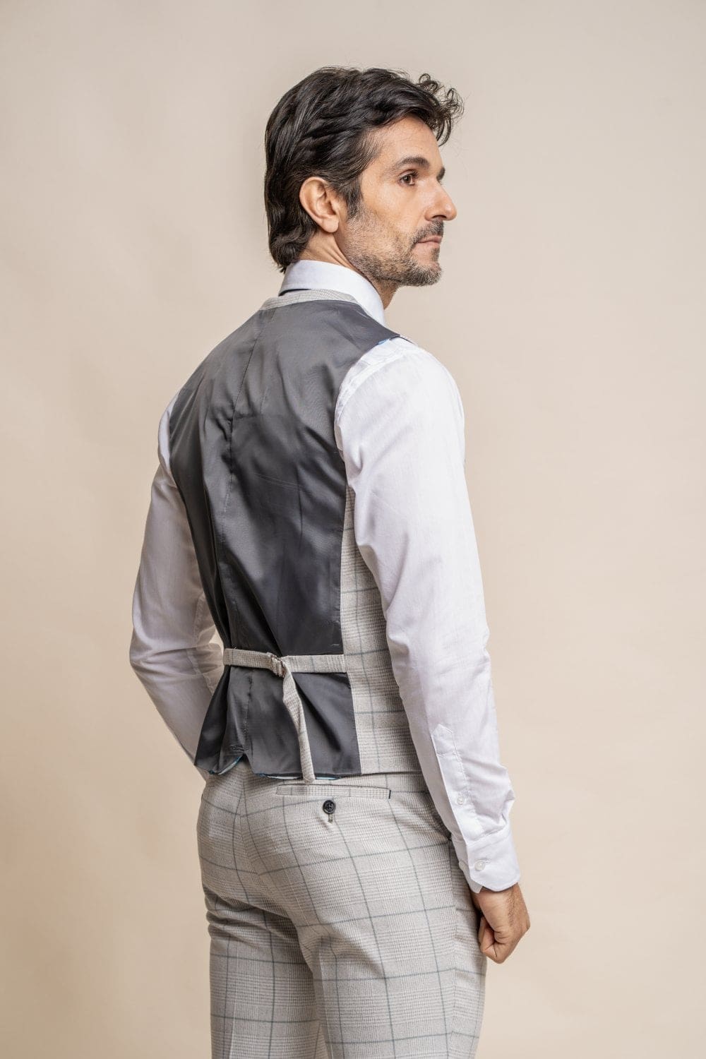 Cavani Radika 3-Piece Light Gray Check Tweed Suit for Men - Formal Business Attire, Office Wear & Wedding Outfit