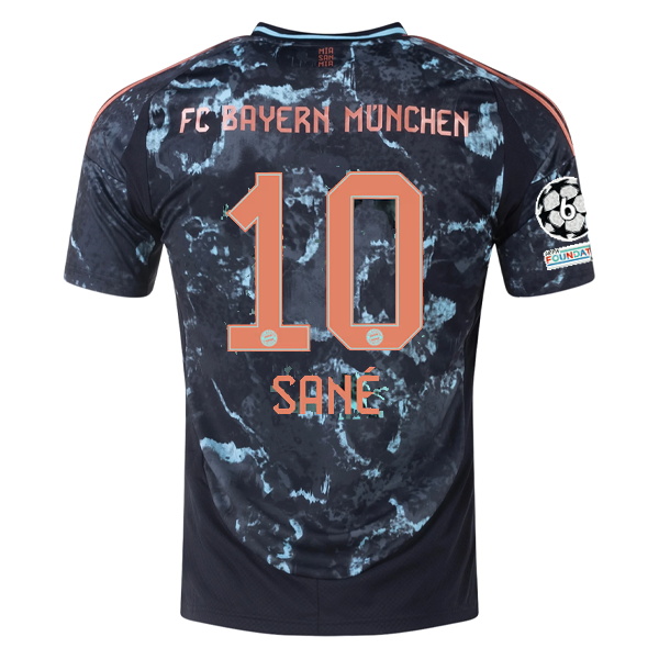 Adidas Bayern Munich Authentic Leroy Sane Away Jersey 2024/25 - Black/Copper/Blue with Champions League Patches | Official Soccer Jersey for Fans & Players | Perfect for Matchdays, Training & Collecting