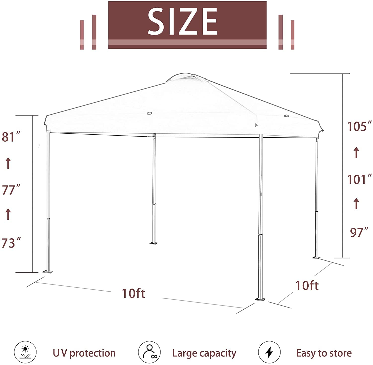 10x10 Pop Up Canopy Tent with Removable Sidewall - Heavy Duty Instant Sun Shade Shelter for Outdoor Events, Camping, Beach, Backyard - Includes 4 Weight Bags, Stakes, Guylines & Carry Case - White