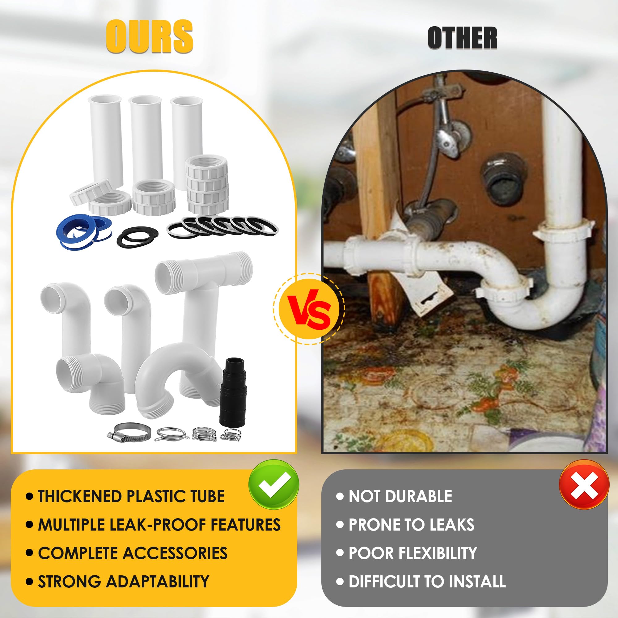 Saillong 27-Piece Garbage Disposal Installation Kit - Complete Kitchen Sink Drain Pipe Set for Double Bowl Sinks, 1-1/2