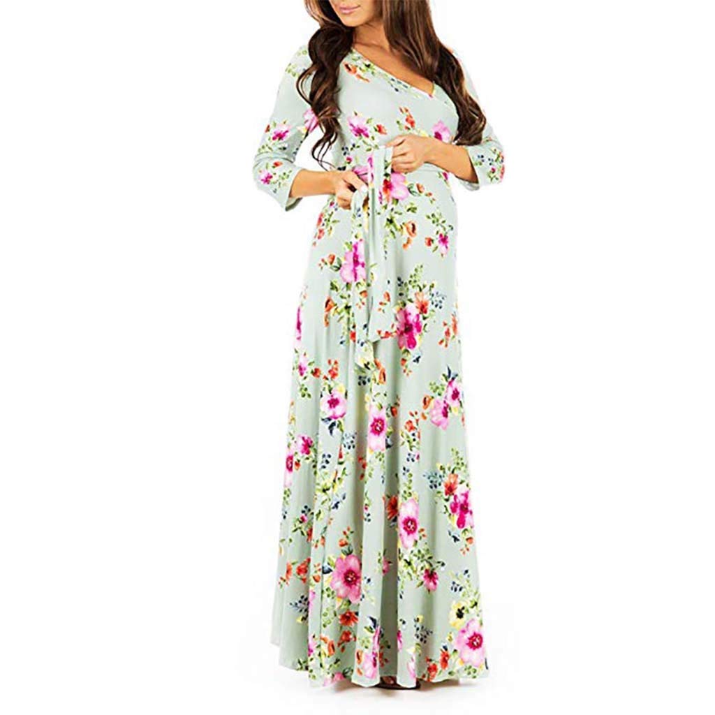 Lingding Women's Maternity Wrap Dress - Adjustable Print Maxi Dress for Pregnancy, Beach & Nursing - Versatile Belted Dress for Summer, Vacation & Special Occasions