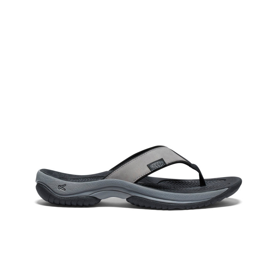 Men's Kona Leather Flip Flops - Comfortable Sandals for Beach, Pool & Casual Wear | Steel Grey/Black | Water-Resistant & Durable Summer Footwear