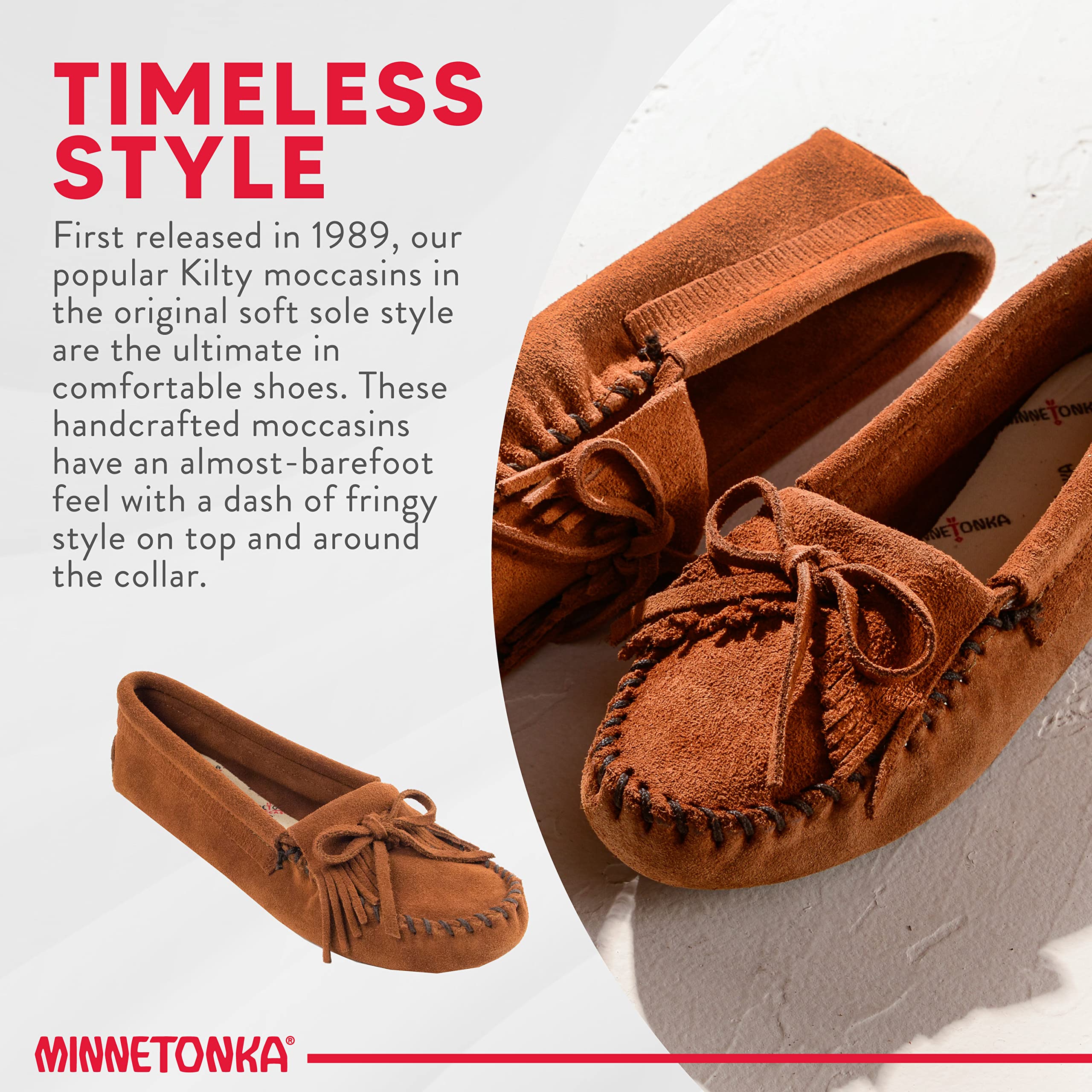 Minnetonka Women's Kilty Soft Leather Sole Moccasin Shoes - Comfortable Slip-On Loafers for Casual Wear, Office & Outdoor Activities
