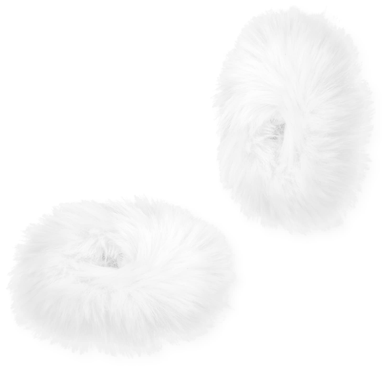 2Pcs Soft Plush Furry Hair Pom Poms - Elastic Ponytail Scrunchies Hair Ties for Women & Girls (White) - Perfect for Parties, Weddings, Daily Styling and Fashion Accessories