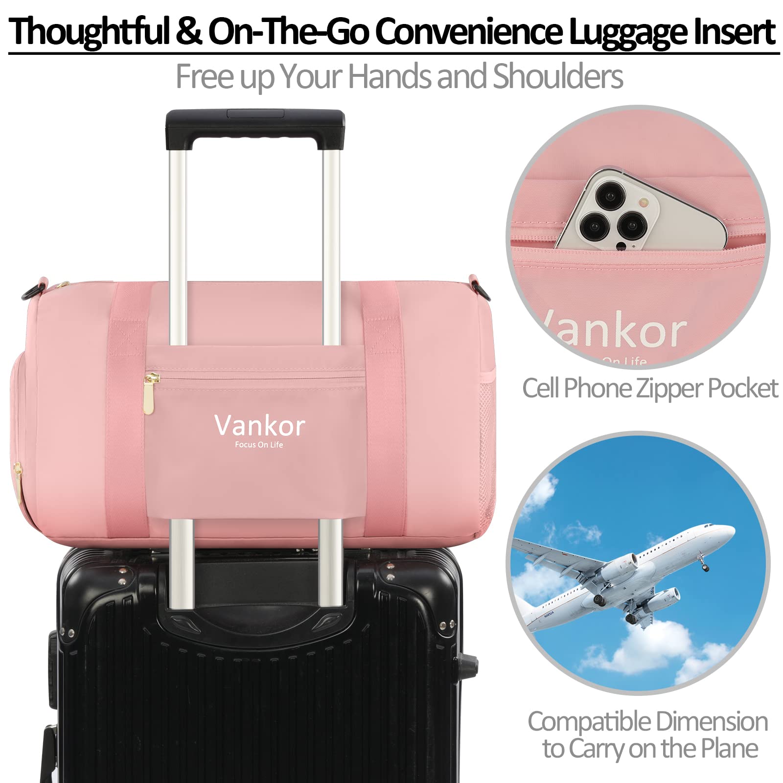 Women's Waterproof Gym Bag with Shoe Compartment - Medium Pink Sports Duffle Bag for Workout, Yoga, Travel & Fitness