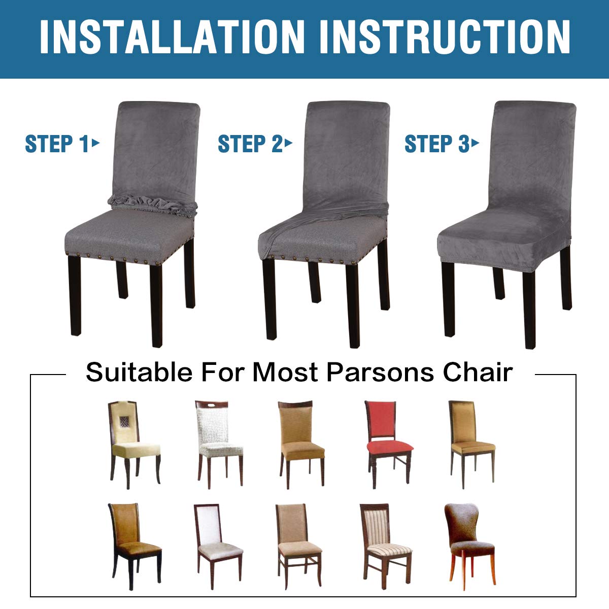 Stretch Velvet Dining Chair Covers Set of 6 - Washable Slipcovers for Home & Restaurant Use