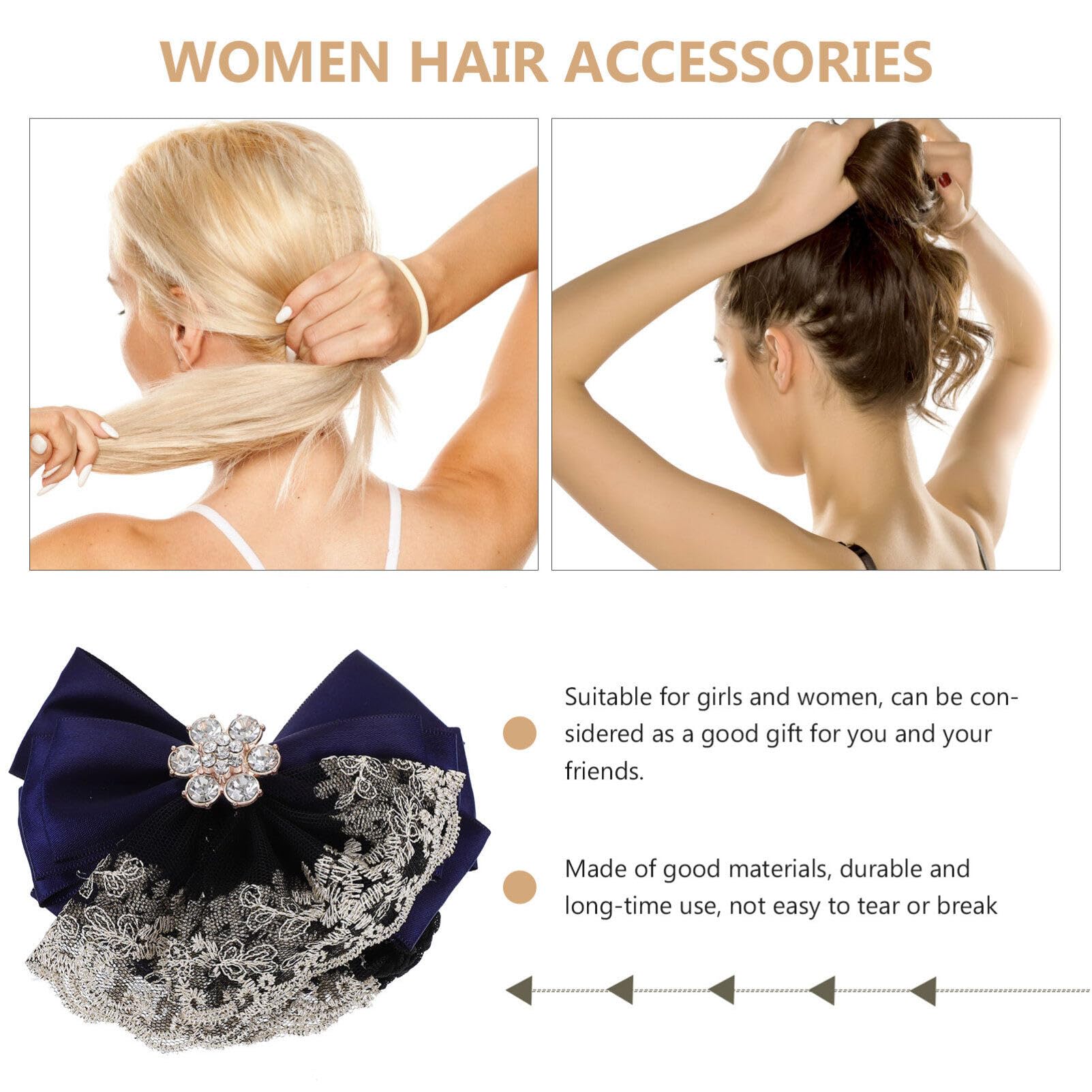 EXCLUZO 2-Pack Women's Hair Clips with Snood Bowknot Hair Net - Barrette Bun Mesh Clip & Hair Flower Net Bag for Banks, Hotels & Restaurant Staff (Blue) | Perfect for Professional Work, Uniform Accessories & Formal Hairstyles
