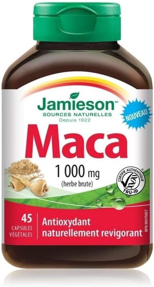Jamieson 18418 Maca Capsules - 45 Count, 20g - Natural Energy & Vitality Supplement for Men & Women - Boost Stamina, Libido & Overall Wellness