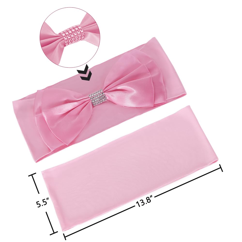 10pcs Stretchy Chair Sashes with Bowknot Sliders - Elastic Spandex Chair Cover Bands for Wedding, Party, Banquet, Birthday & Graduation Decorations - Perfect for Chair Back Decor, Table Settings, and Event Styling (Pink)