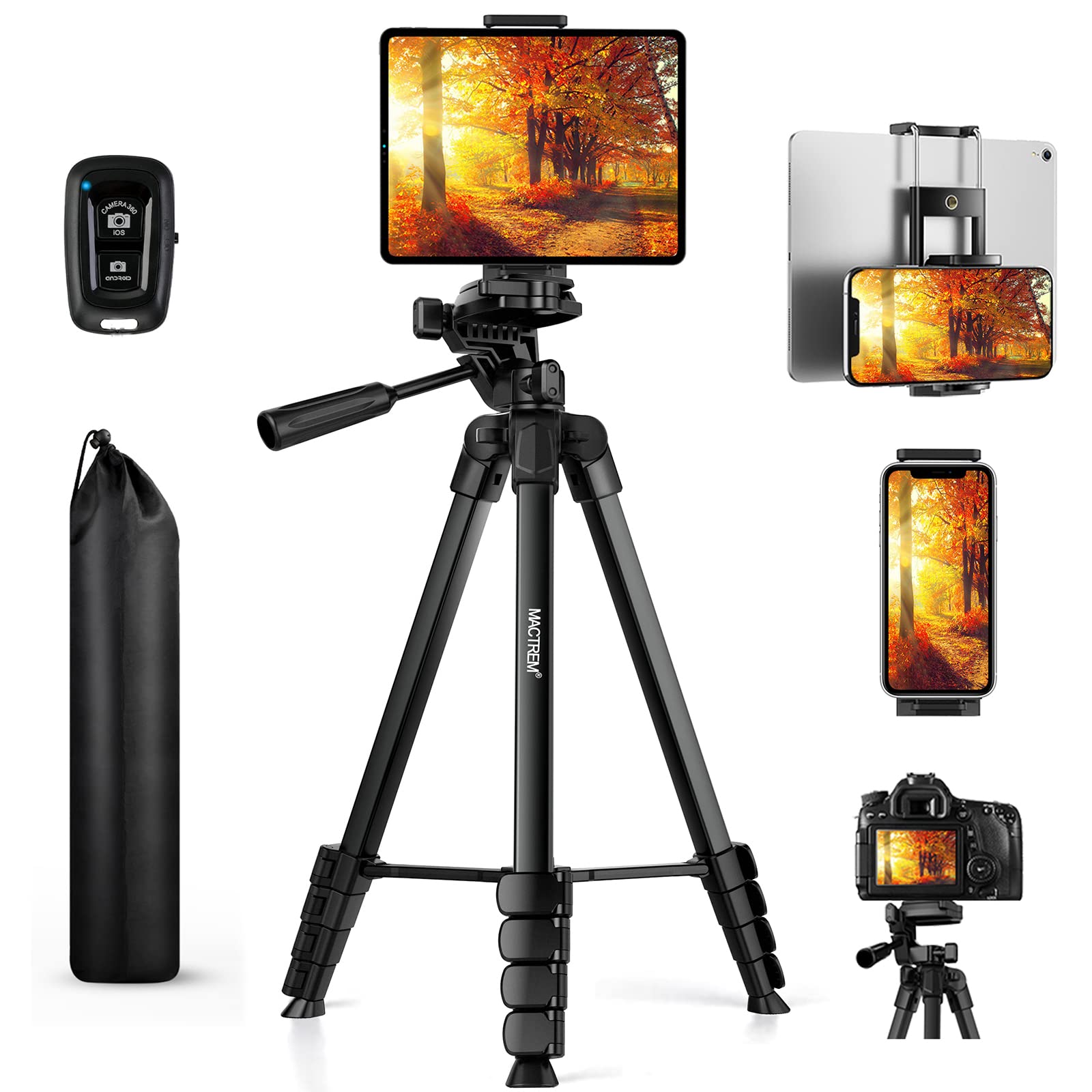 2024 Upgraded 172cm Smartphone Tripod Stand with Bluetooth Remote - Universal Phone Mount for iPhone 14/13, Samsung Galaxy S23/S22, Huawei, iPad & DSLR Cameras - Perfect for Vlogging, Live Streaming, Photography & Video Shooting