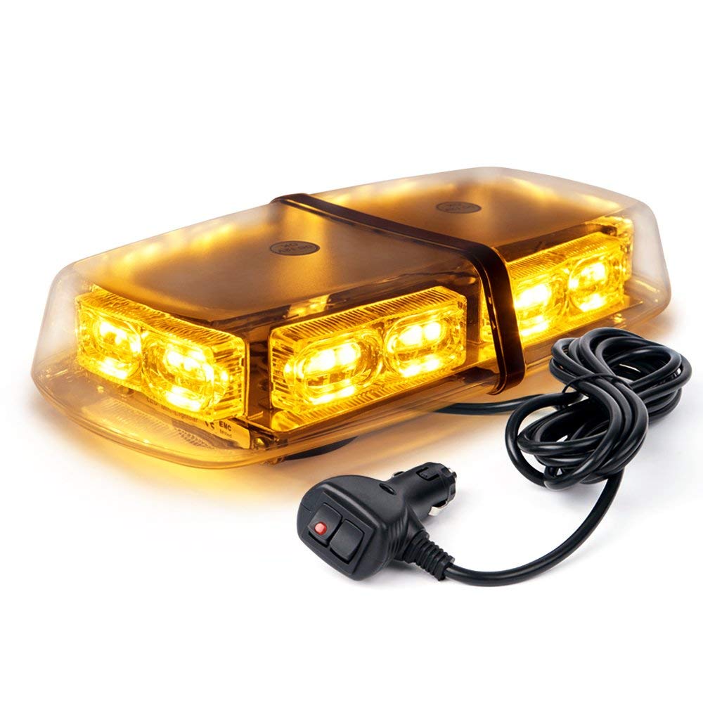 MACHSWON 24LED Amber/White Strobe Flash Warning Light for Cars & Trucks - 12V Waterproof Fog Short Row Strobe Lamp - Ideal for Emergency Vehicles, Construction, and Roadside Safety