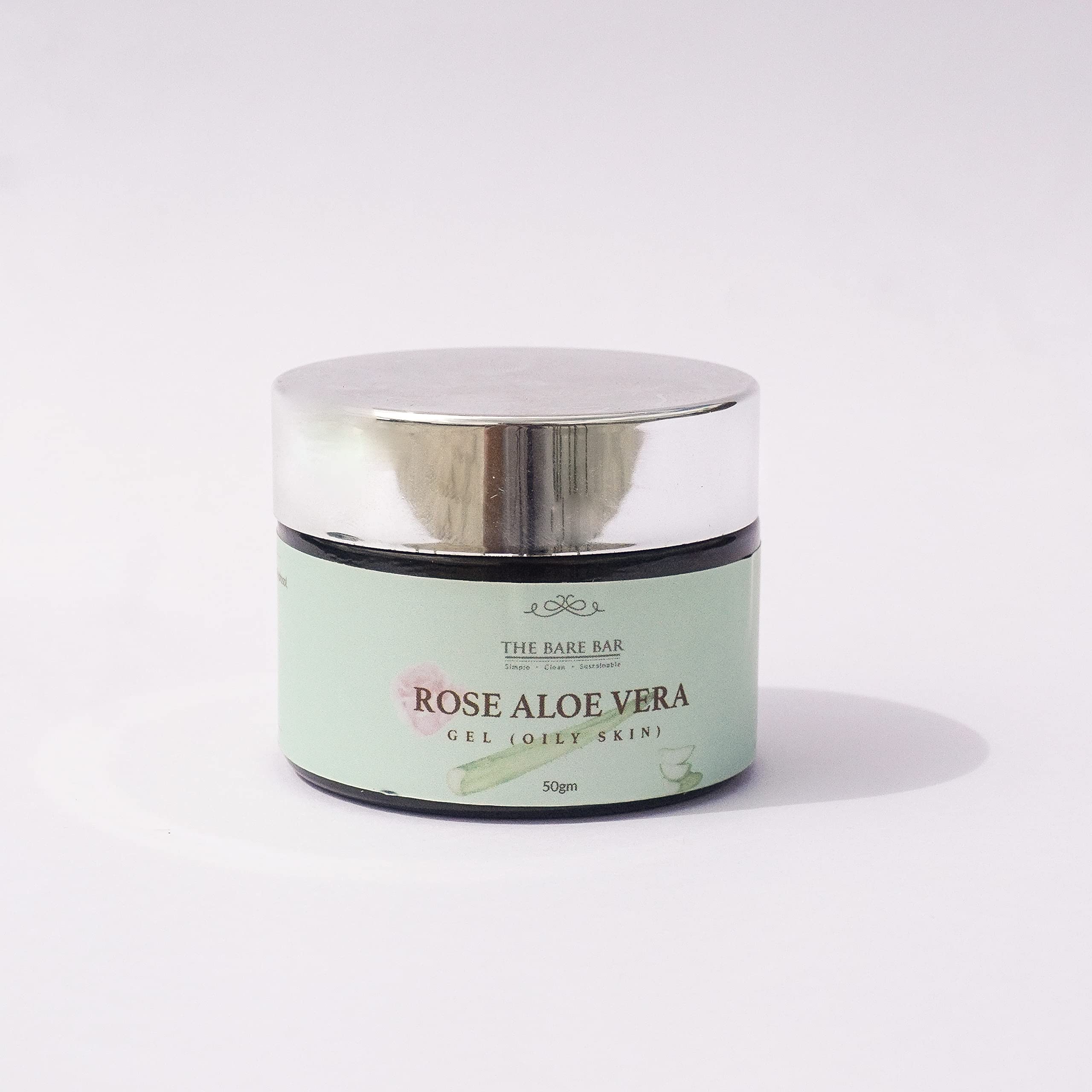 The Bare Bar Rose Aloe Vera Gel - 50gm | Pure Aloe Vera & Rose Oil for Deep Hydration | Oily Skin Care | Unisex Face & Body Moisturizer | Perfect for Sunburn Relief, After Shave & Daily Skincare Routine