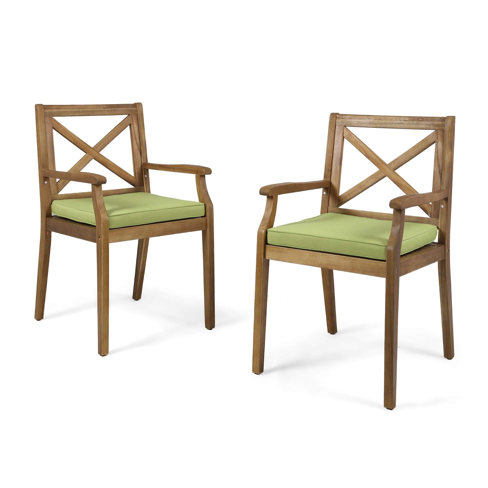 2 Pack Modern Brown Outdoor Patio Dining Chairs with Green Cushions - Weather-Resistant for Garden, Backyard, Poolside & Restaurant Use