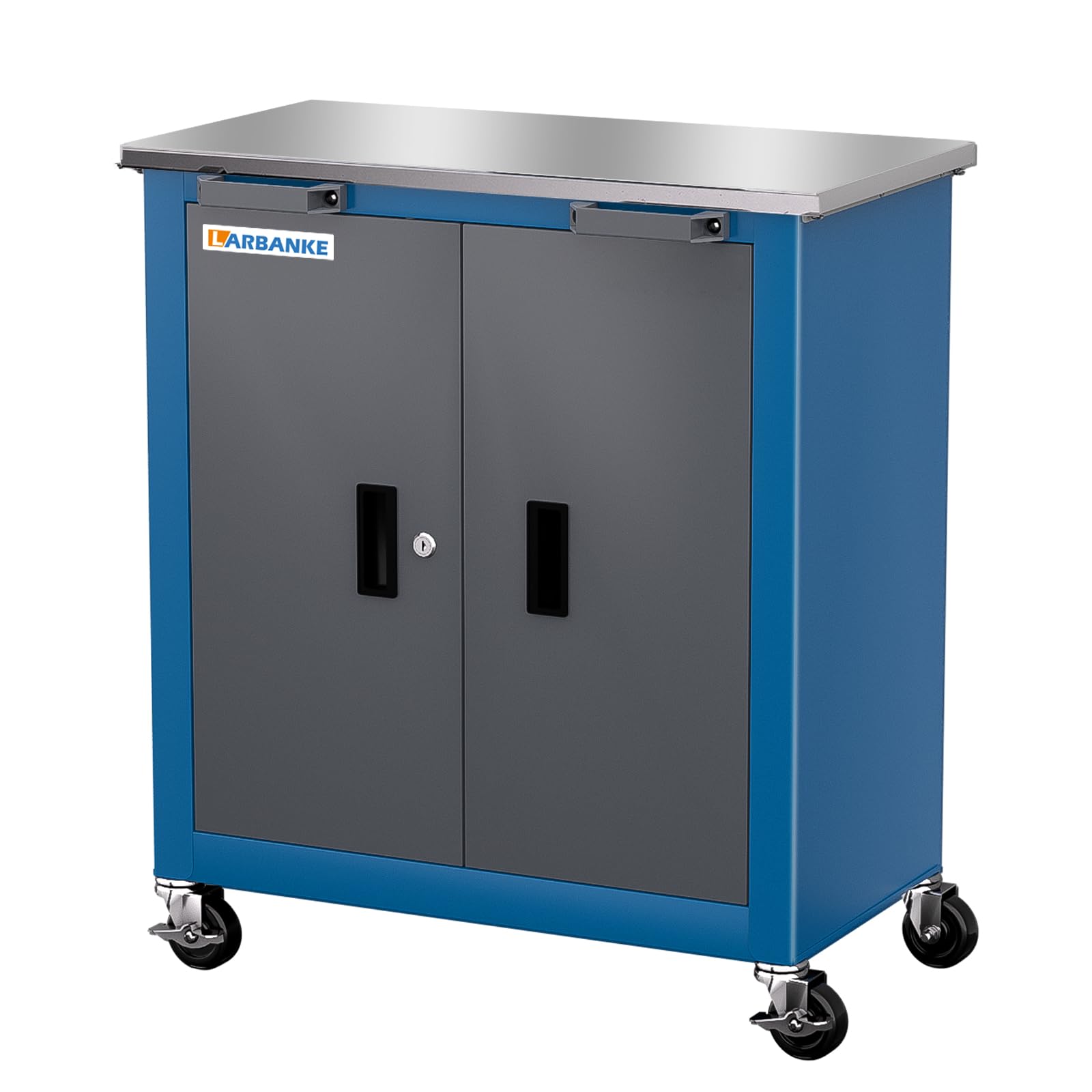 Heavy Duty Metal Storage Cabinet with Wheels - Locking Tool Chest with 4 Wheels, 2 Doors & Adjustable Shelf - Rolling Garage Storage Cabinet for Tools, Office Supplies & Home Organization (Blue) - Perfect for Workshop, Garage, Shed & Home Storage Solutions
