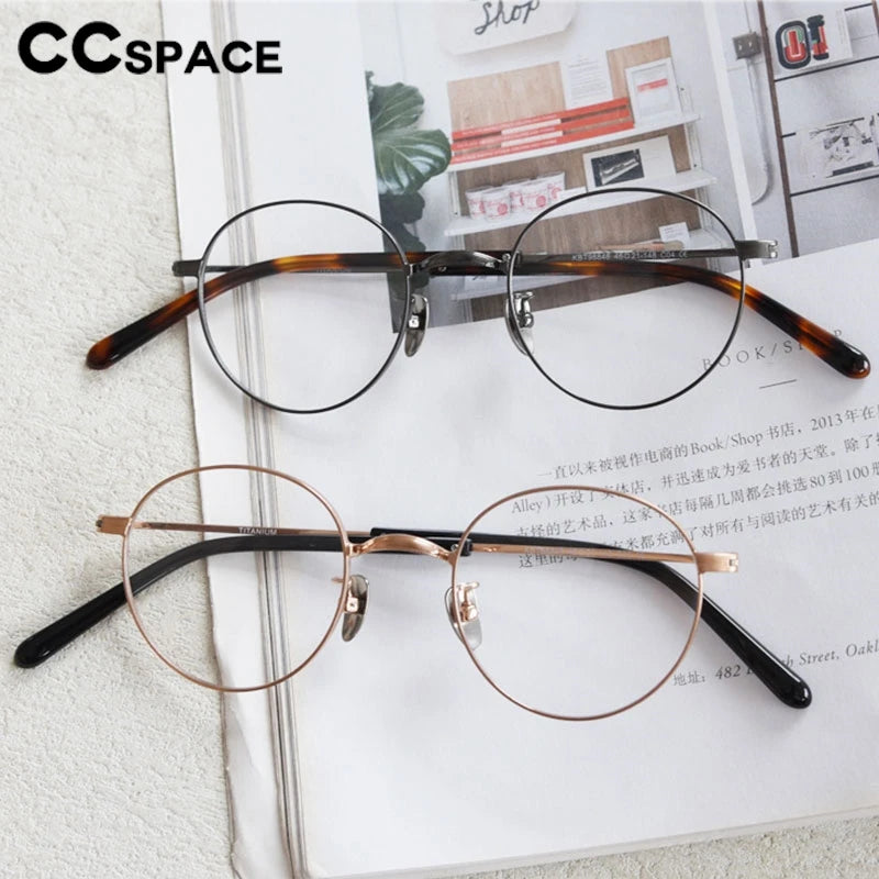 CCspace Unisex Full Rim Round Titanium Eyeglasses Frame - Lightweight Durable Glasses for Men & Women - Perfect for Reading, Driving & Daily Wear (Model 300779)