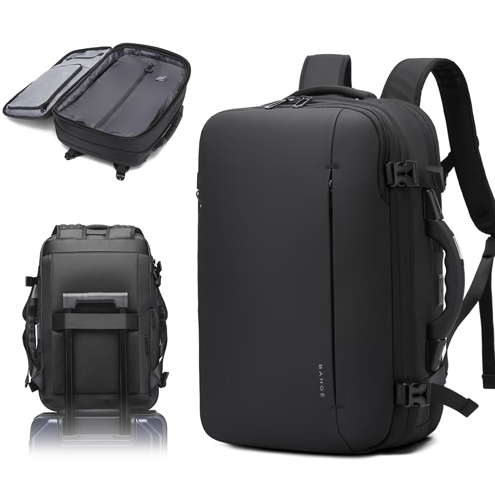 BANGE Airback Expandable Travel Backpack with Built-in Electronic Scale & Vacuum Compression Pump - Lightweight Carry-On Backpack for Airplanes, Business Trips & Outdoor Adventures