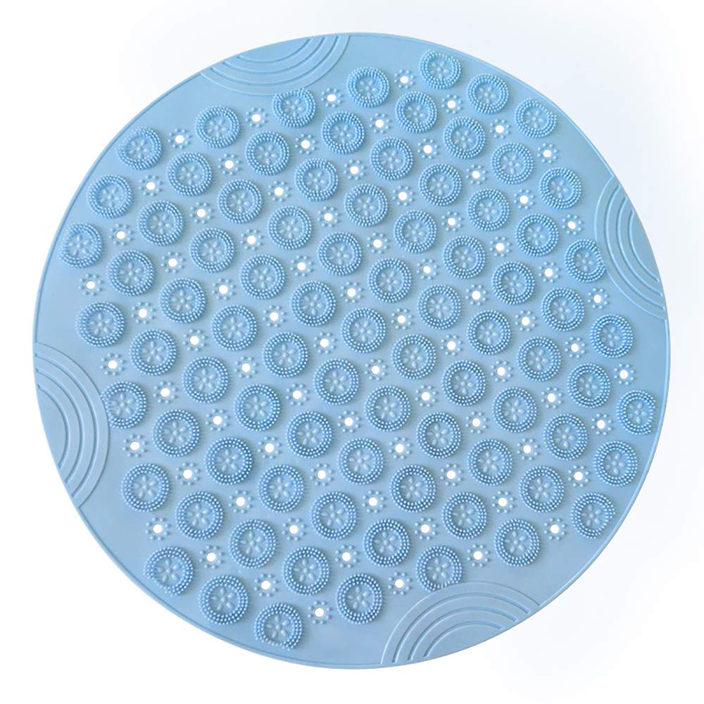 55cm Non-Slip Round Bathroom Mat with Drainage Holes - Plastic Massage Shower Mat with Suction Cups, Anti-Skid Bath Carpet for Safety (Blue) - Perfect for Bathroom, Shower & Bathtub Floor Protection
