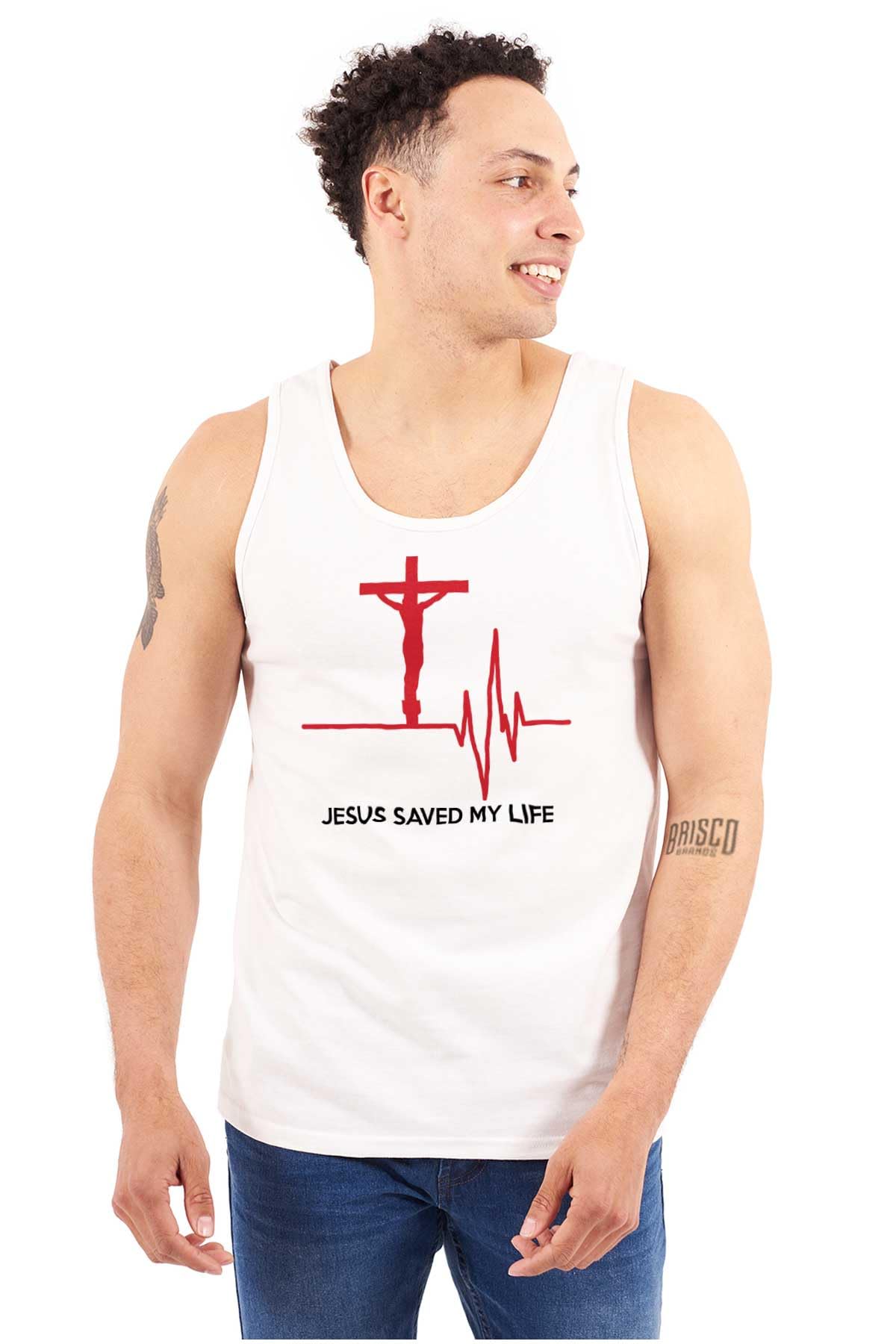 Christian Strong Jesus Saved My Life Crucifix Graphic Tank Top for Men & Women - Faith-Inspired Casual Wear for Church, Bible Study & Everyday Inspiration