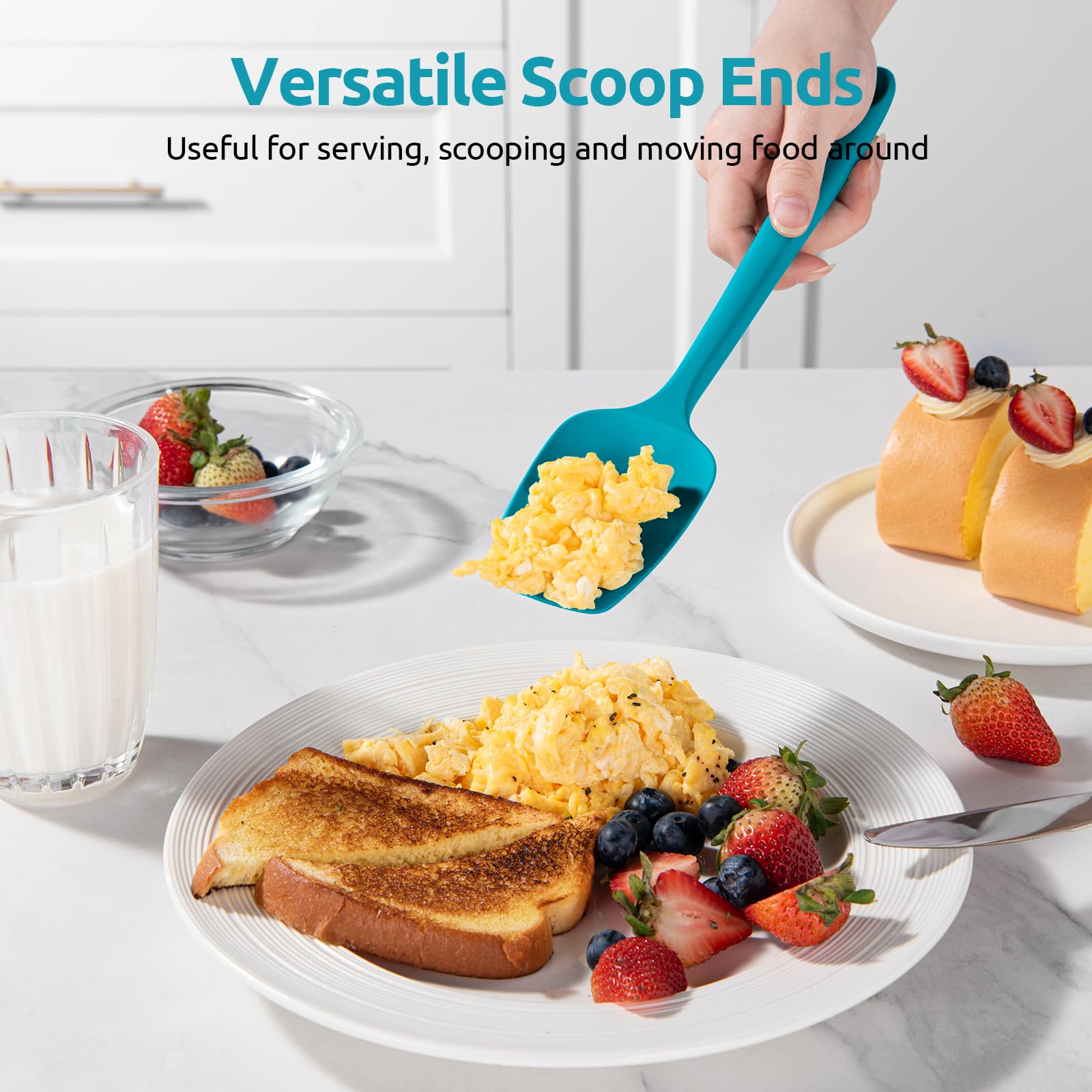 U-Taste 600°F Heat Resistant Marrs Green & Midnight Blue Silicone Spatula Set (3-Piece) - Mini Spatula, Large Spatula, Spoon Spatula for Baking, Cooking, Mixing & Serving - Non-Stick Kitchen Utensils for Oven, Stovetop & Grill