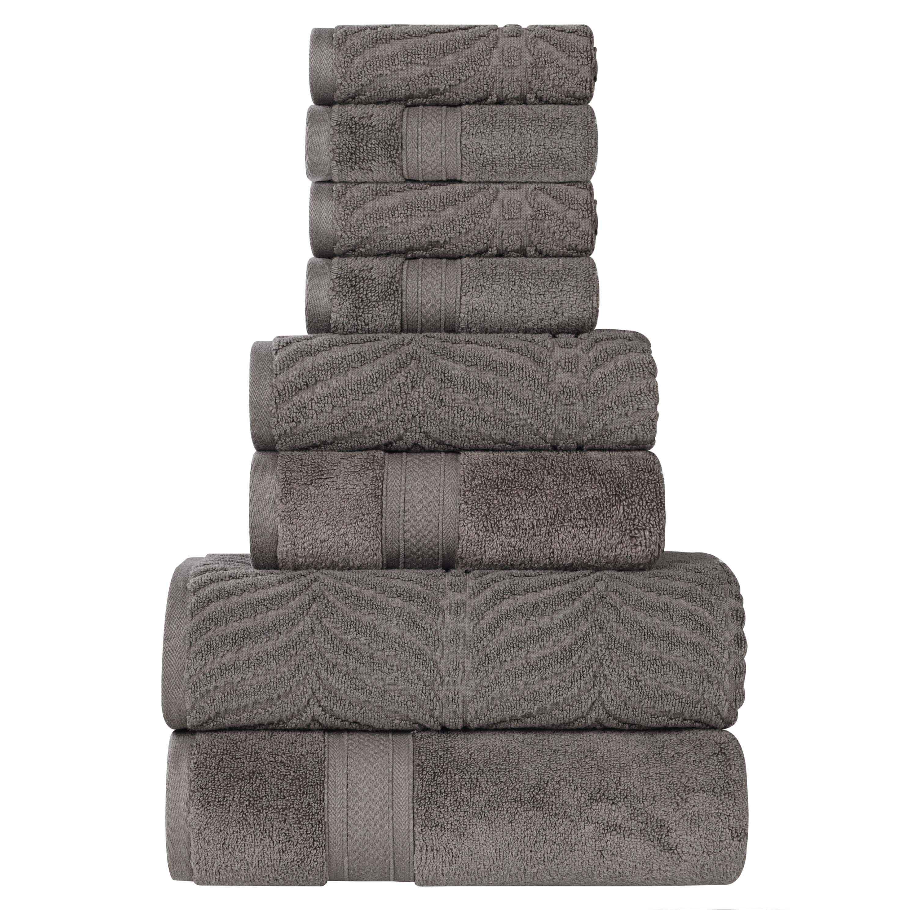 Premium 8-Piece Zero Twist Cotton Towel Set - Solid & Jacquard Chevron Design for Bath, Spa, and Luxury Home Decor