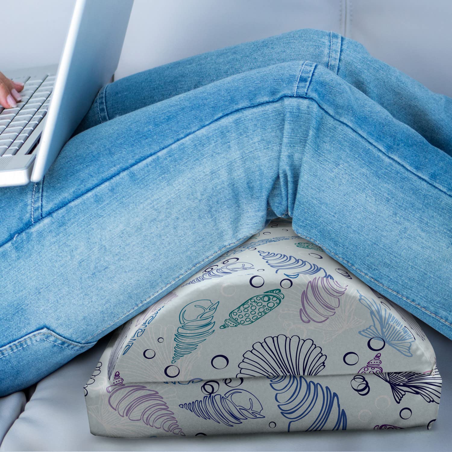 Ambesonne Adjustable Memory Foam Foot Rest with Non-Slip Base - Nautical Ocean Shell Pattern in Indigo Blue & Purple - Ergonomic Leg Support for Office, Home & Gaming Chairs - Perfect for Work, Relaxation & Improved Posture