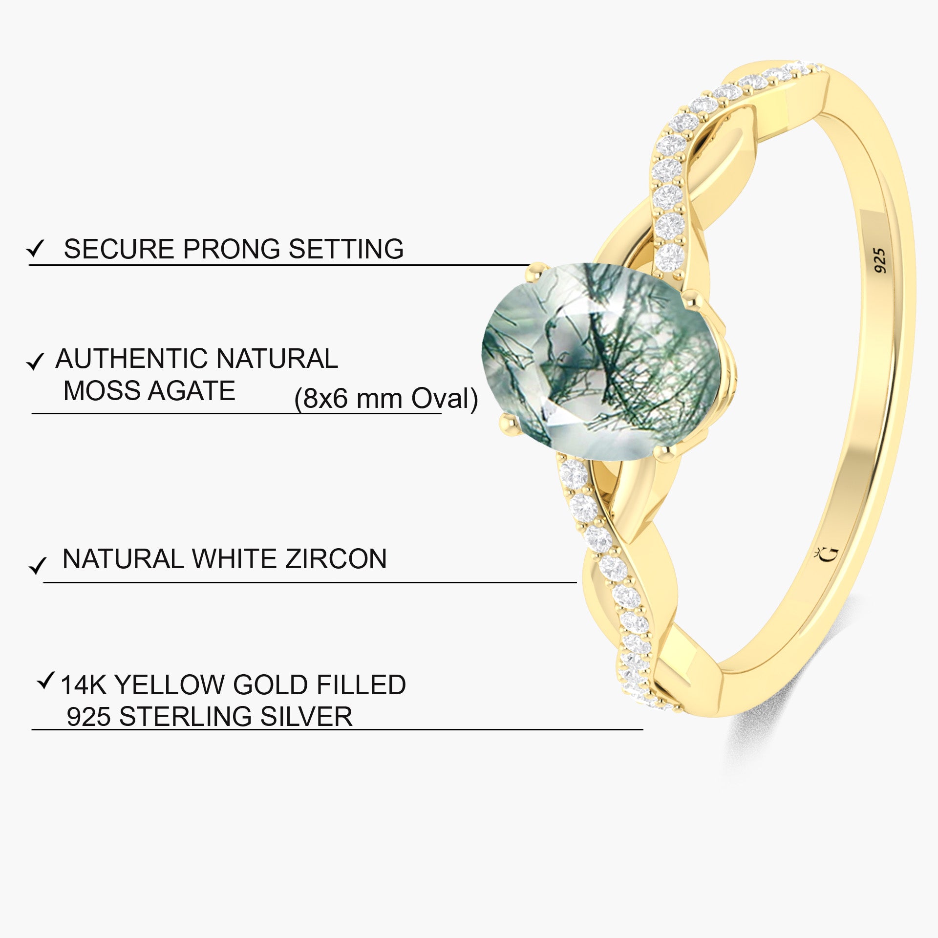 Elegant Oval Moss Agate Statement Ring for Women - Perfect for Weddings, Engagements & Special Occasions | Nature-Inspired Jewelry Gift