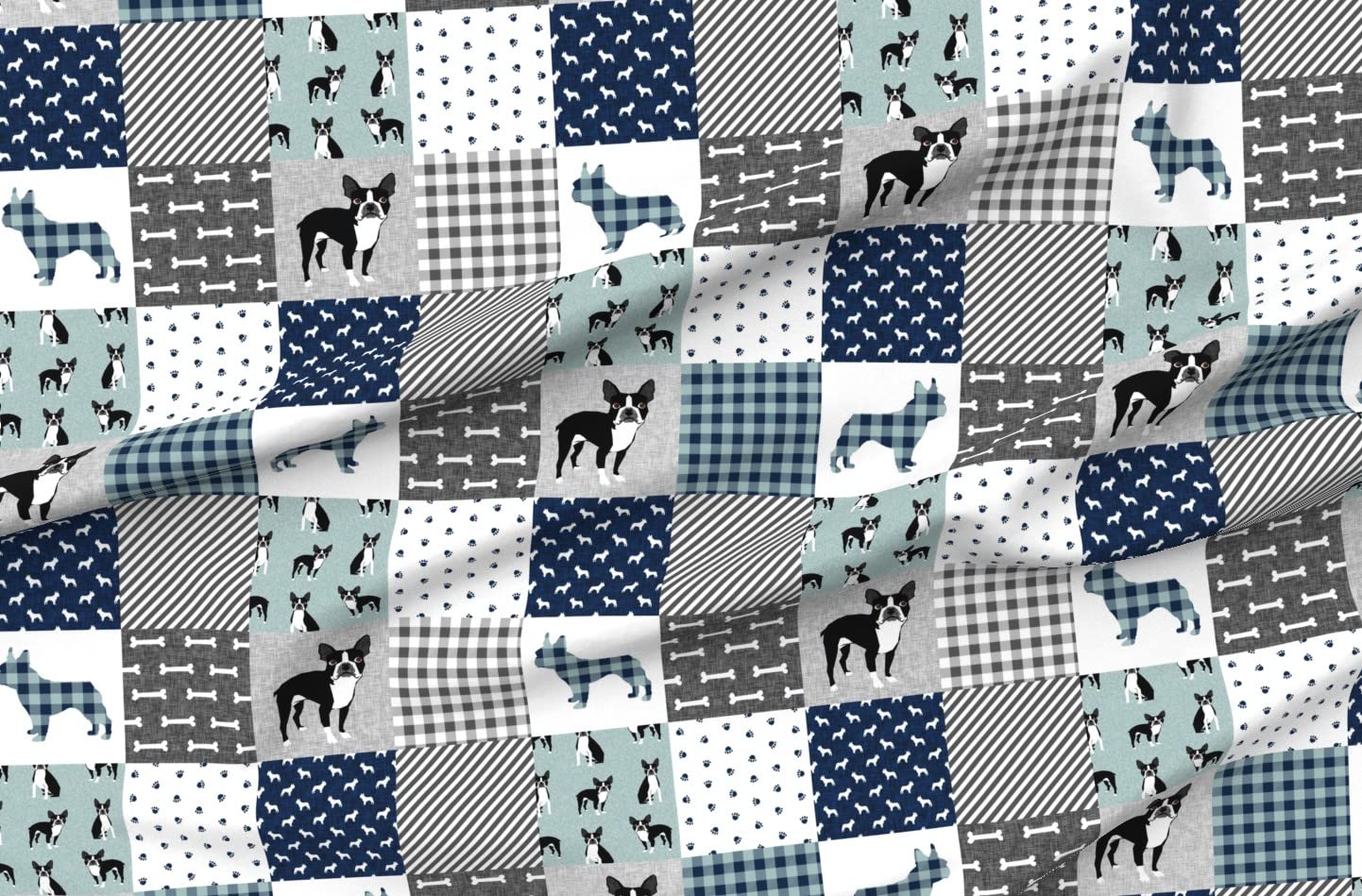 Terrier Dog Portrait Printed Minky Fabric - Blue Cheater Quilt Pet Patchwork Wholecloth Fat Quarter for Sewing Baby Blankets & Quilt Backing - Soft Plush Material for DIY Crafts, Nursery Decor & Cozy Pet Accessories