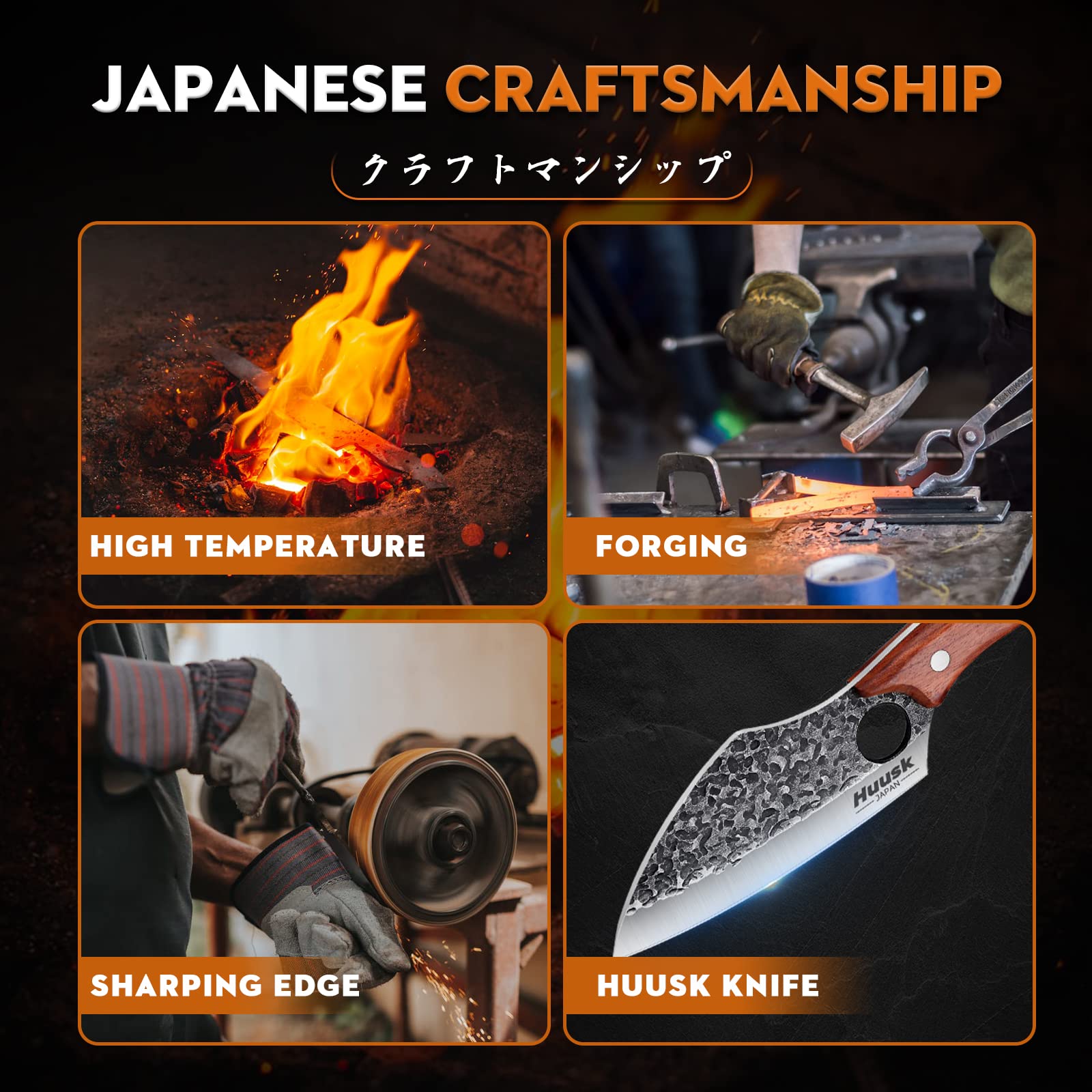 Premium Huusk Japanese Chef Knife Set with Leather Sheath - Razor Sharp Kitchen Knives for Cooking, Camping & Outdoor Adventures - Perfect Gift for Men & Home Chefs