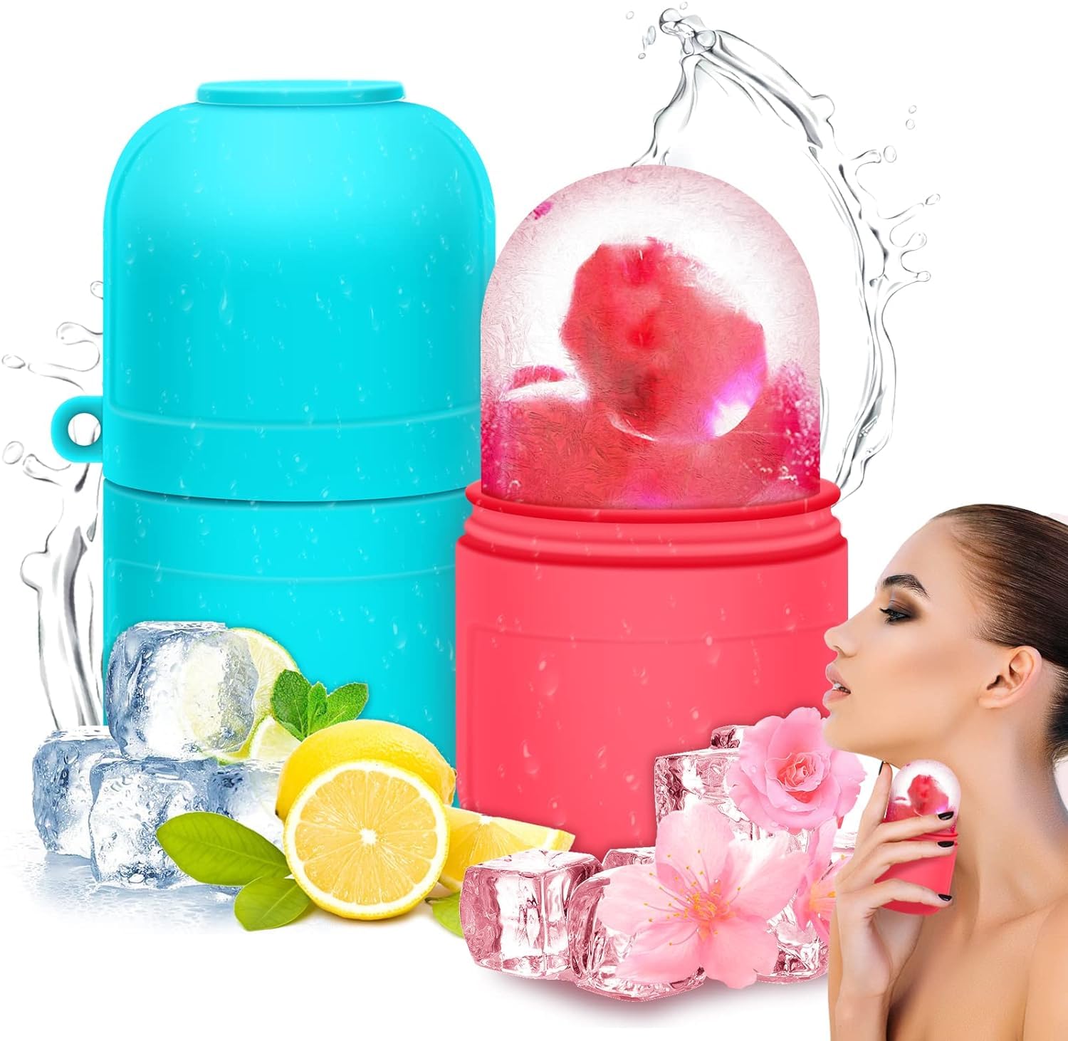 KTU Ice Face Roller for Puffiness & Wrinkles - Cooling Face Massager for Women, Under Eye Roller to Brighten & Tighten Skin, Reduce Fine Lines - Pack of 2 (Perfect for Morning Routine & Post-Workout Skin Care)