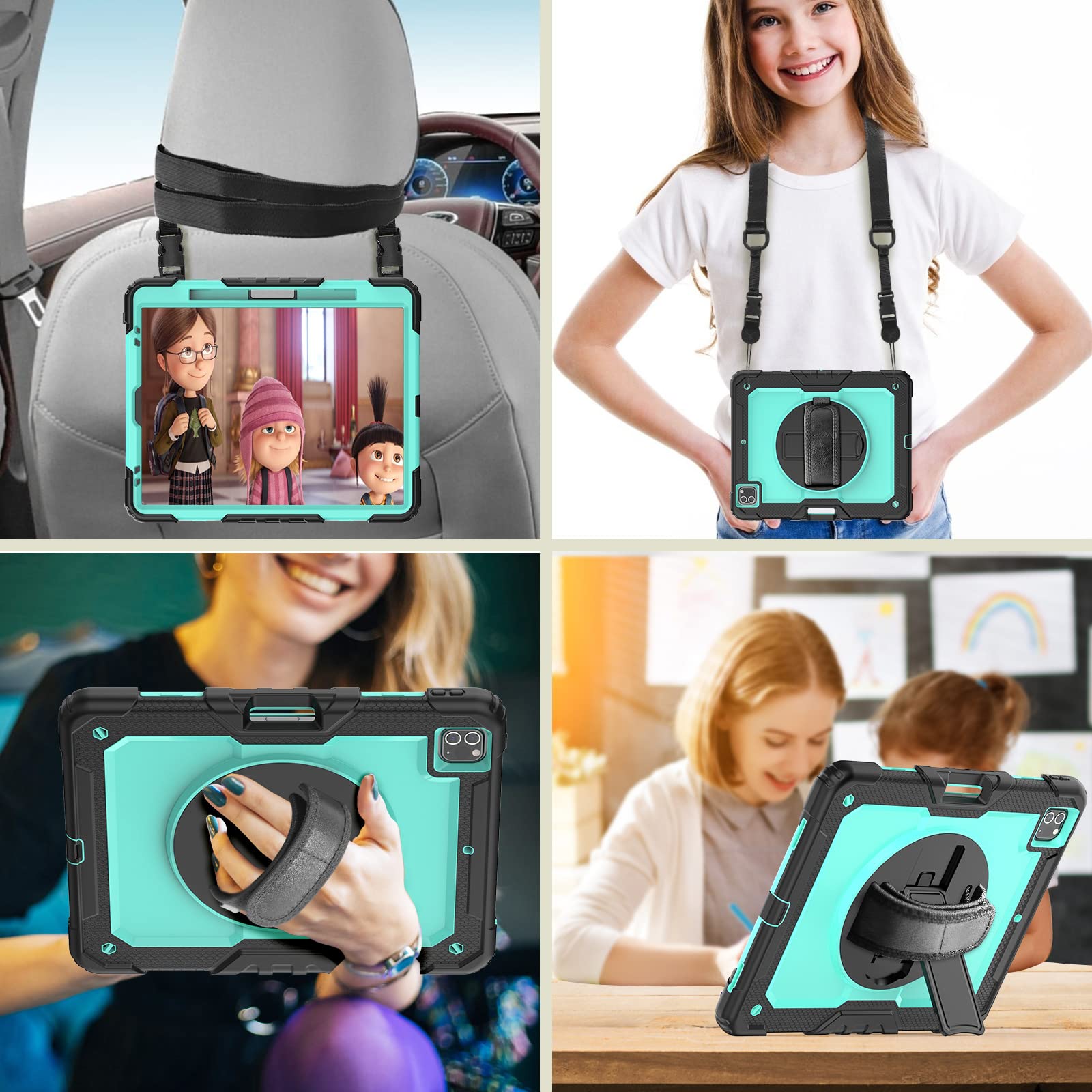 Premium iPad Pro 12.9 Case for 6th/5th/4th Gen - Heavy Duty 3-Layer Shockproof Protective Cover with Built-in Pencil Holder & Screen Protector | Shoulder Strap Included | Sky Blue | Perfect for Travel, Work & Outdoor Activities