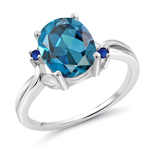 3.04 Ct Oval London Blue Topaz & Created Sapphire Sterling Silver Flower Ring for Women | 925 Silver Elegant Jewelry | Perfect for Weddings, Anniversaries & Special Occasions