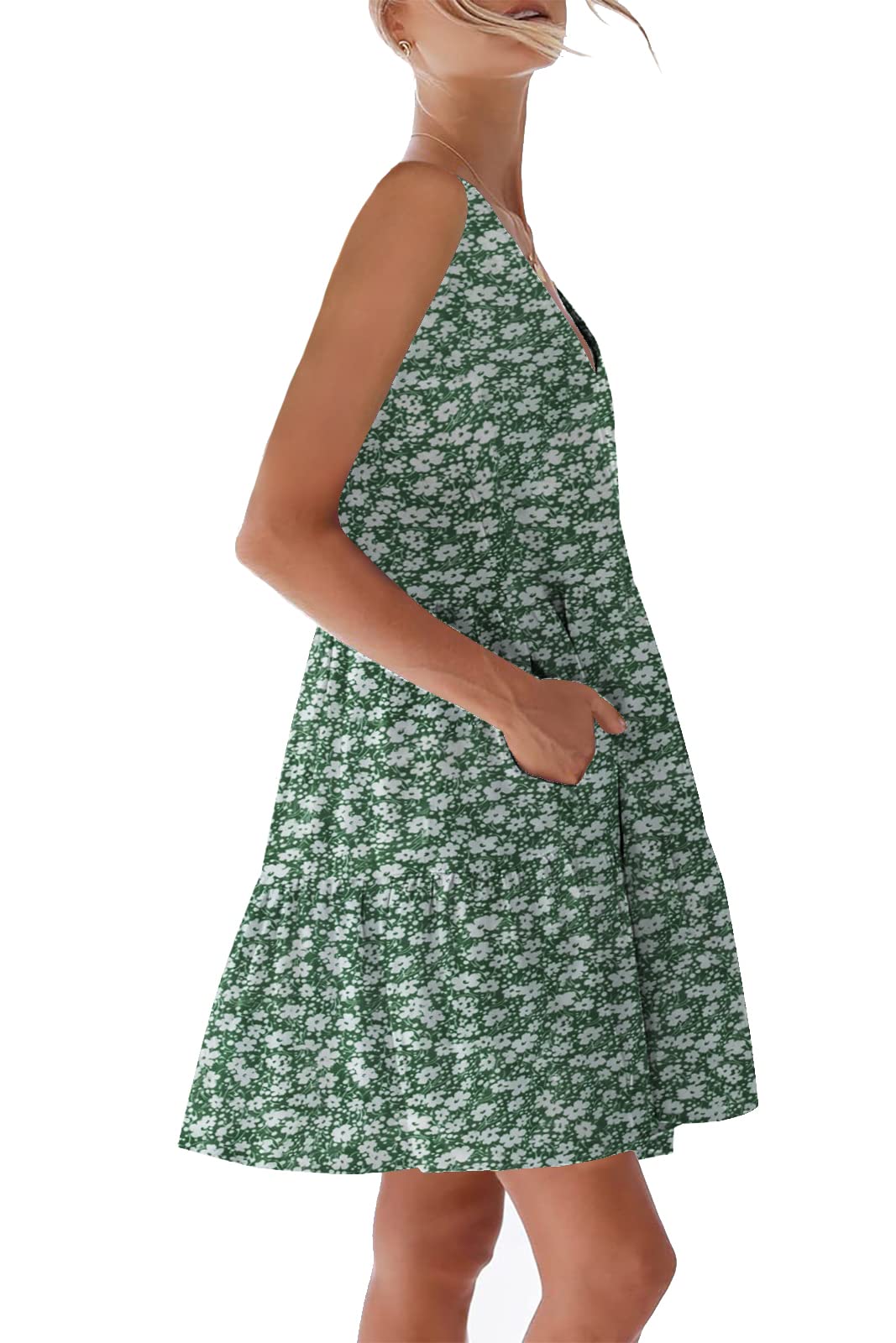 Nclook Women's 2025 Summer Casual Dress - Sweet Cute V-Neck Sleeveless Mini Dress with Pockets | Flowy Party, Beach & Date Night Outfit