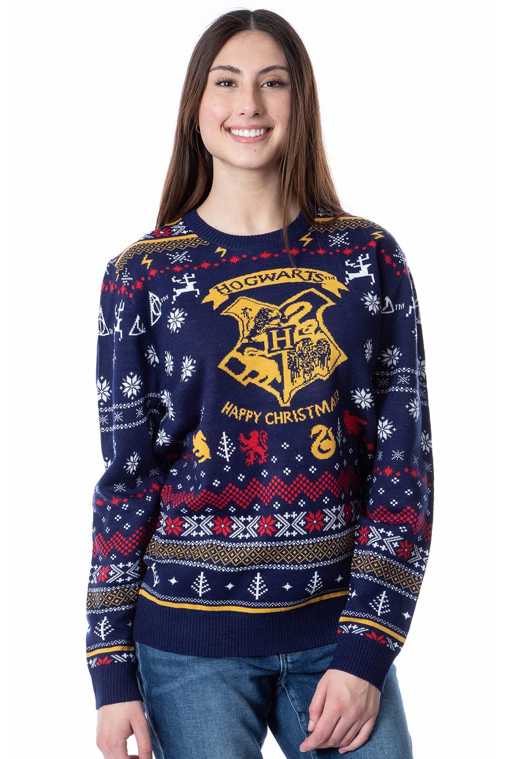 Bioworld Men's & Women's Christmas Holiday Ugly Sweater Knit Pullover | Festive Ugly Christmas Sweater for Holiday Parties & Family Gatherings