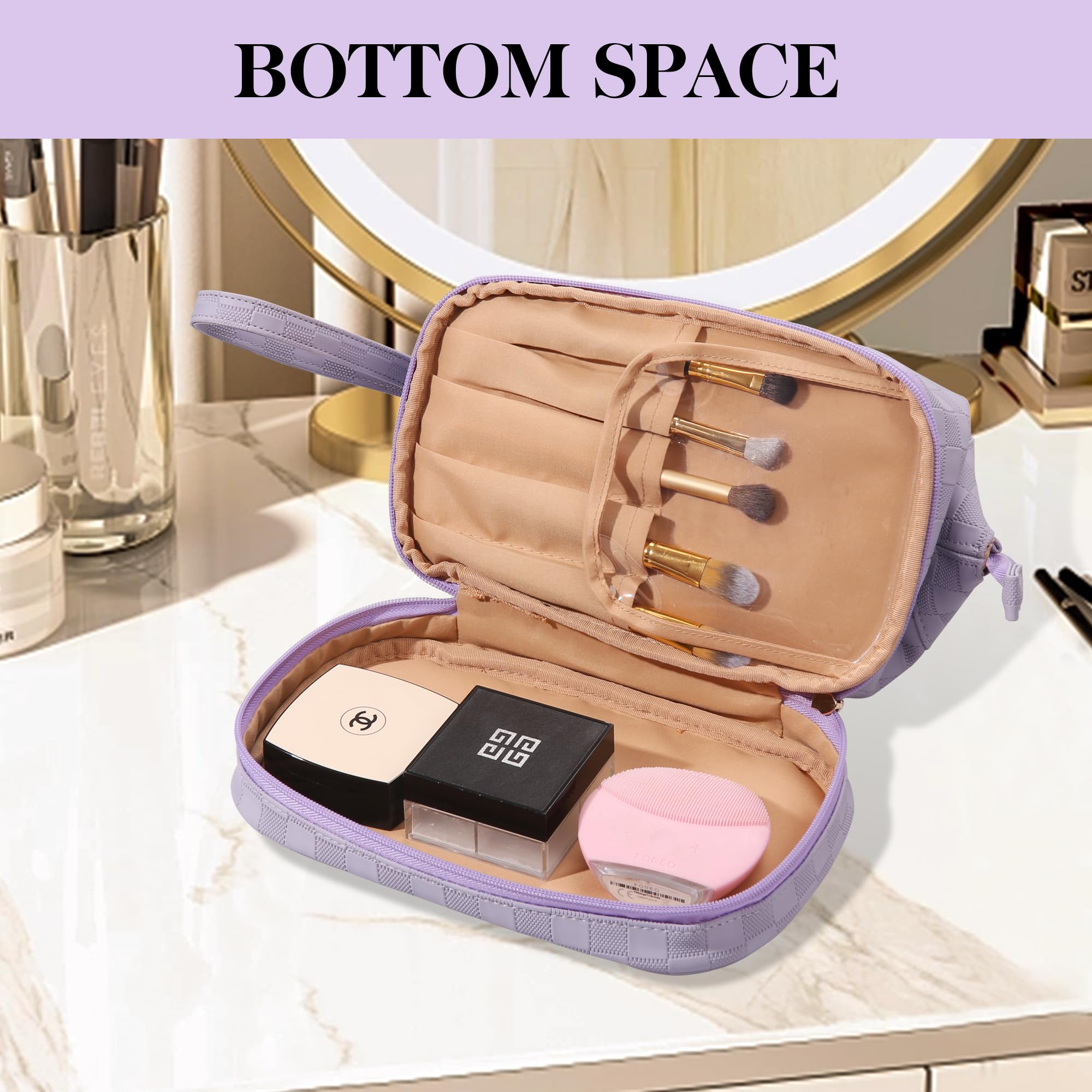 **Abiudeng Large Waterproof Makeup Bag for Women - Travel Cosmetic Organizer with Bottom Pouch, Cute Toiletry Bag for Makeup Essentials | Perfect for Travel, Gym, and Daily Use**