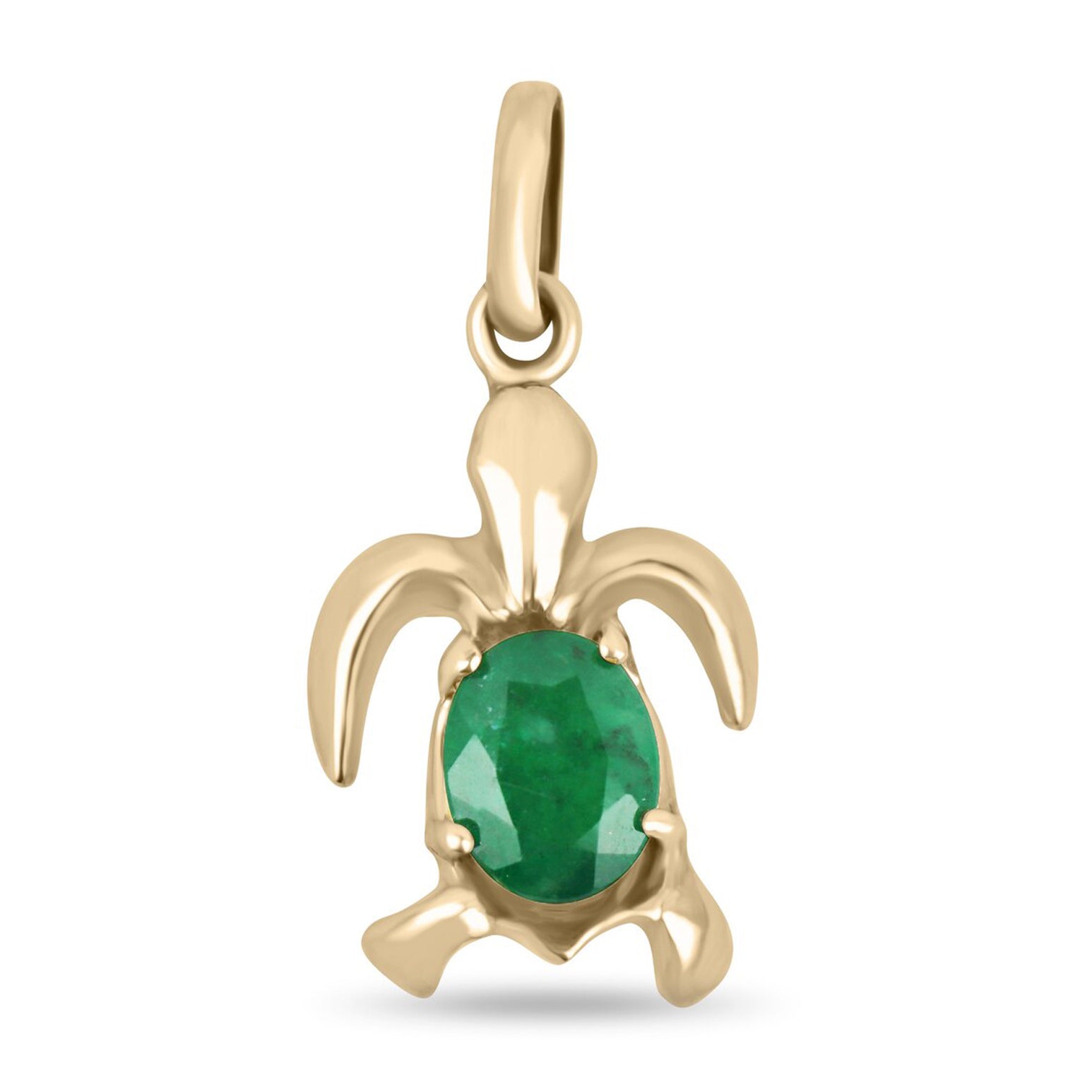 2.50 Carat Rich Dark Green Oval Emerald Sea Turtle Nautical Necklace in 14K Gold - Perfect for Beach Weddings, Ocean-Themed Parties & Summer Jewelry Gifts