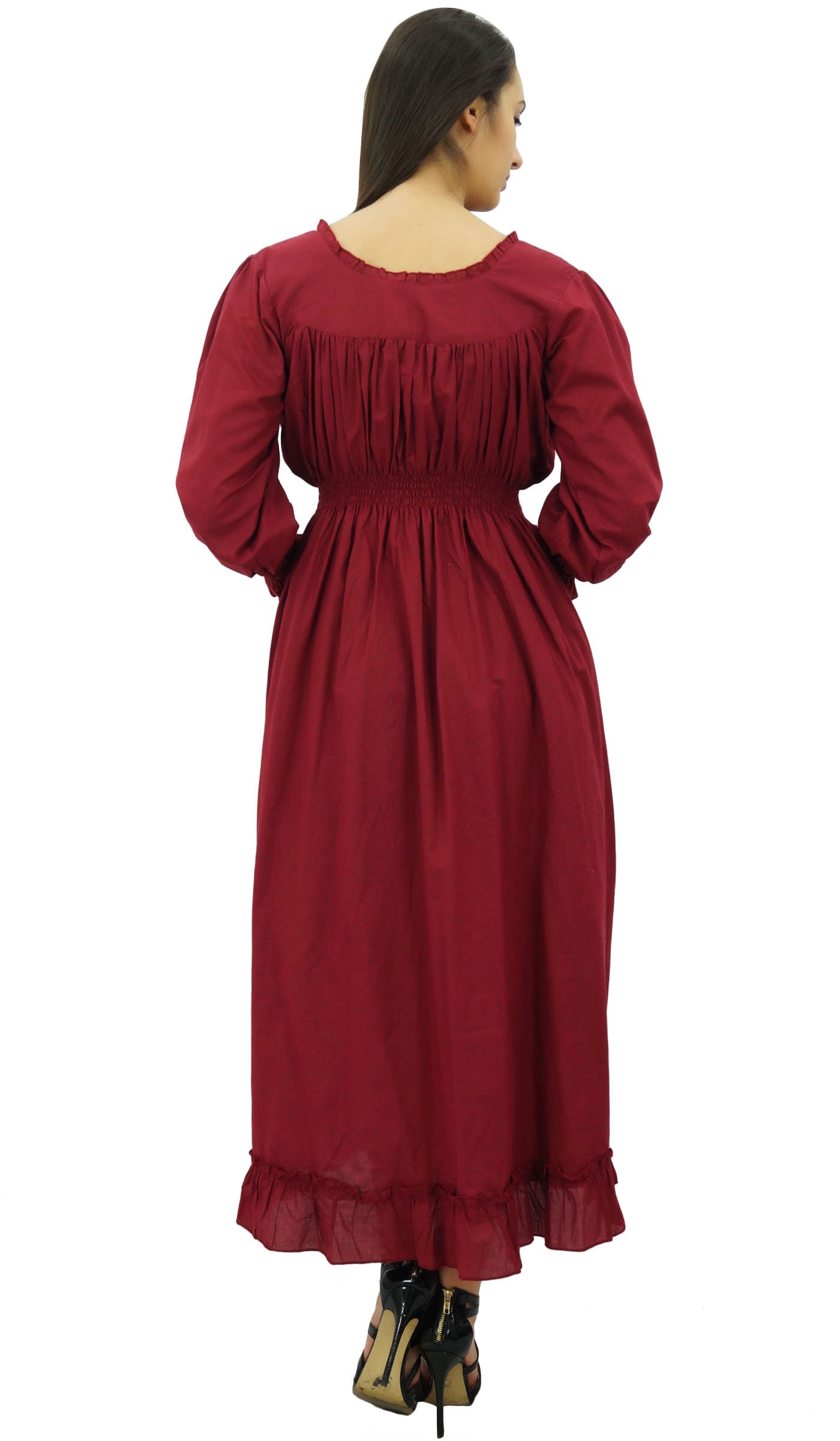 Bimba Women's Cotton Smocked Waist Long Casual Maxi Dress - Flowy Summer Beach Dress for Vacation, Date Night & Outdoor Events