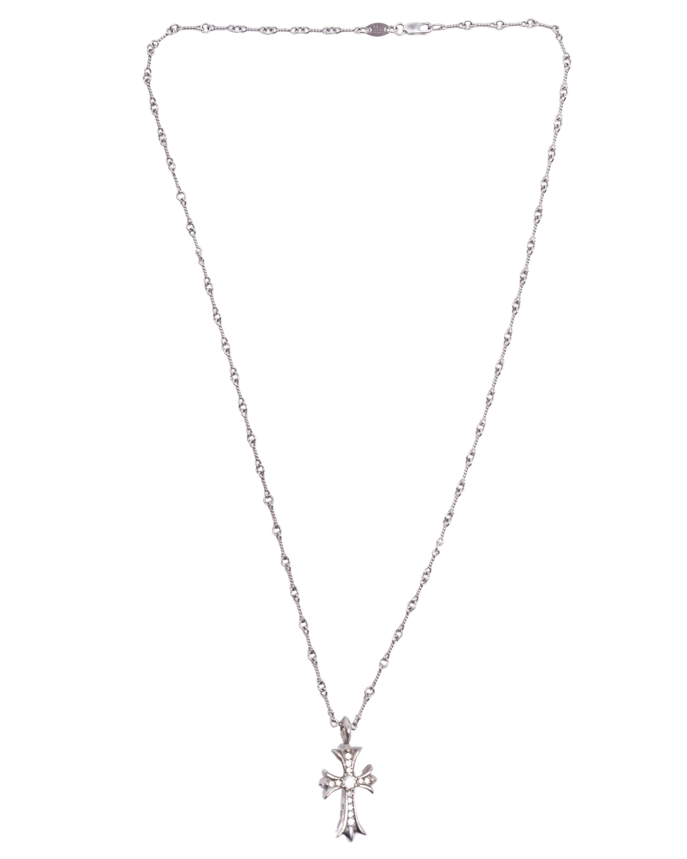 18K White Gold Diamond Cross Pendant Necklace with Twist Chain - Elegant Religious Jewelry Gift for Women, Perfect for Church, Weddings & Special Occasions