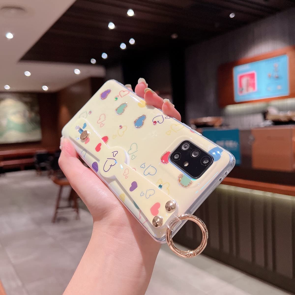 Samsung Galaxy A71 5G Case - Cute Glitter Bling Cartoon Design with Wrist Strap & Kickstand | Shockproof TPU Soft Protective Phone Cover for Women & Girls | Perfect for Daily Use, Work & Travel