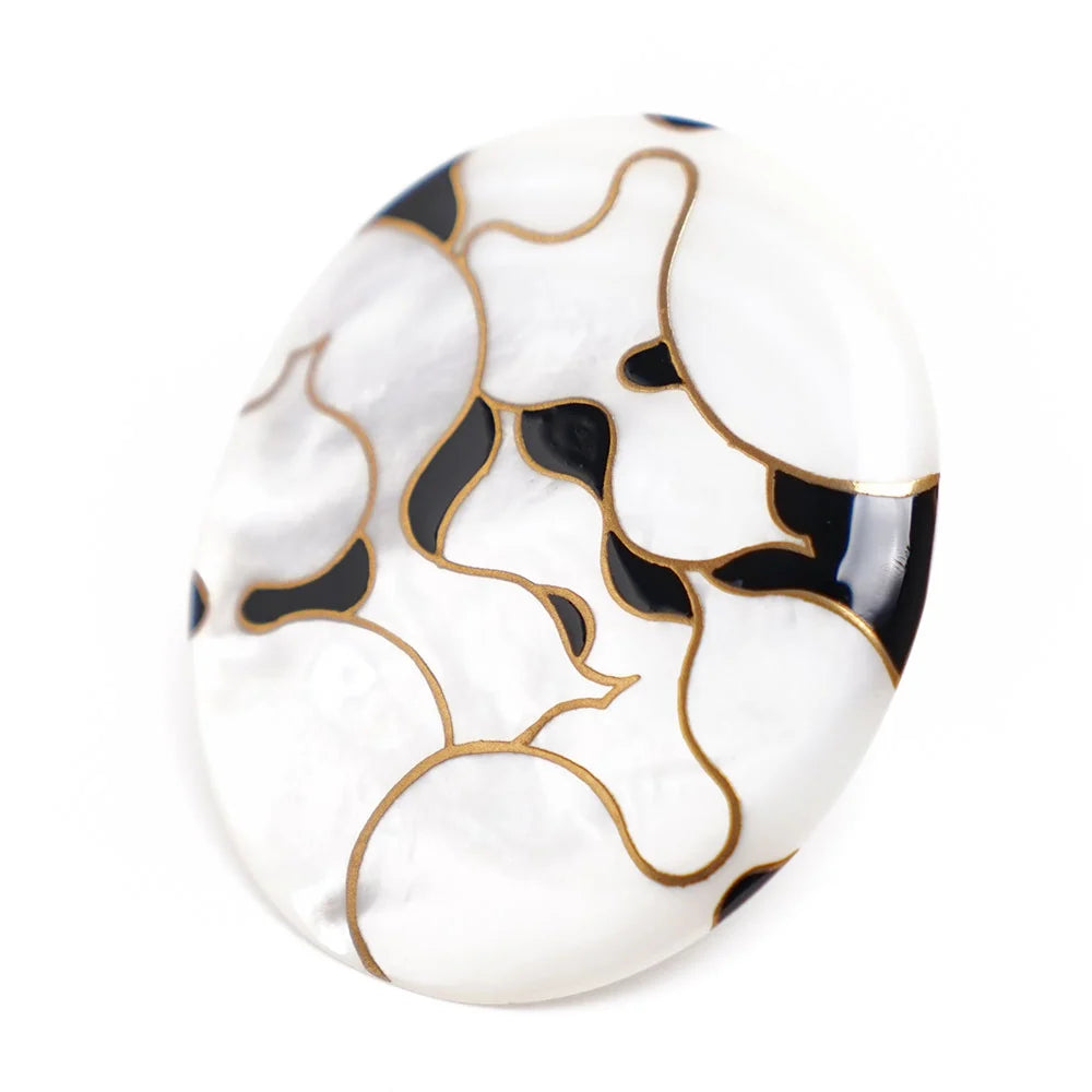 Handcrafted Maki-e Urushi Lacquer Brooch with White South Sea Pearl Shell & Japanese Gourd Design | Traditional Japanese Lacquer Jewelry | Perfect for Kimono Accessories, Formal Events & Cultural Gift Giving