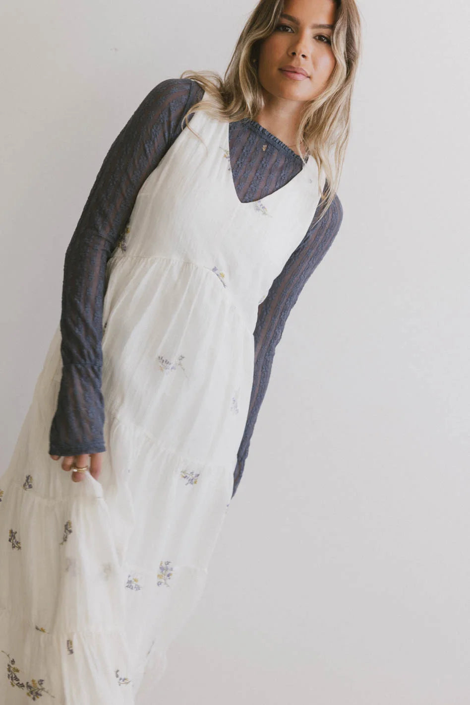 Ari Embroidered Floral Midi Dress - Women's Summer Boho Chic Dress for Beach, Wedding & Vacation - FINAL SALE