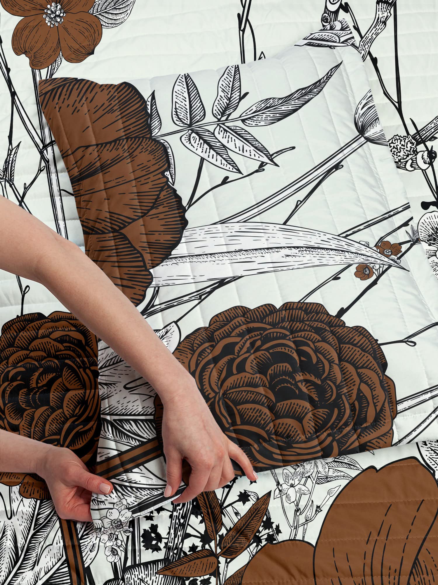 Ambesonne Reversible Dogwood Flower Bedspread Set - Twin Size Chocolate Microfiber Comforter with Pillow Shams | Retro Spring Cherry Blossom Botanical Design | Perfect for Guest Rooms, Dorm Decor & Cozy Bedroom Makeover
