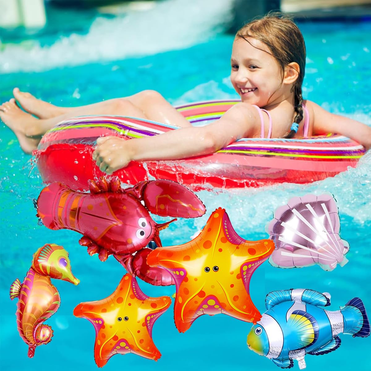9 Pcs Large Ocean Animal Balloons - Cartoon Fish Foil Balloons for Birthday Party Decorations, Baby Shower & Under the Sea Theme Events
