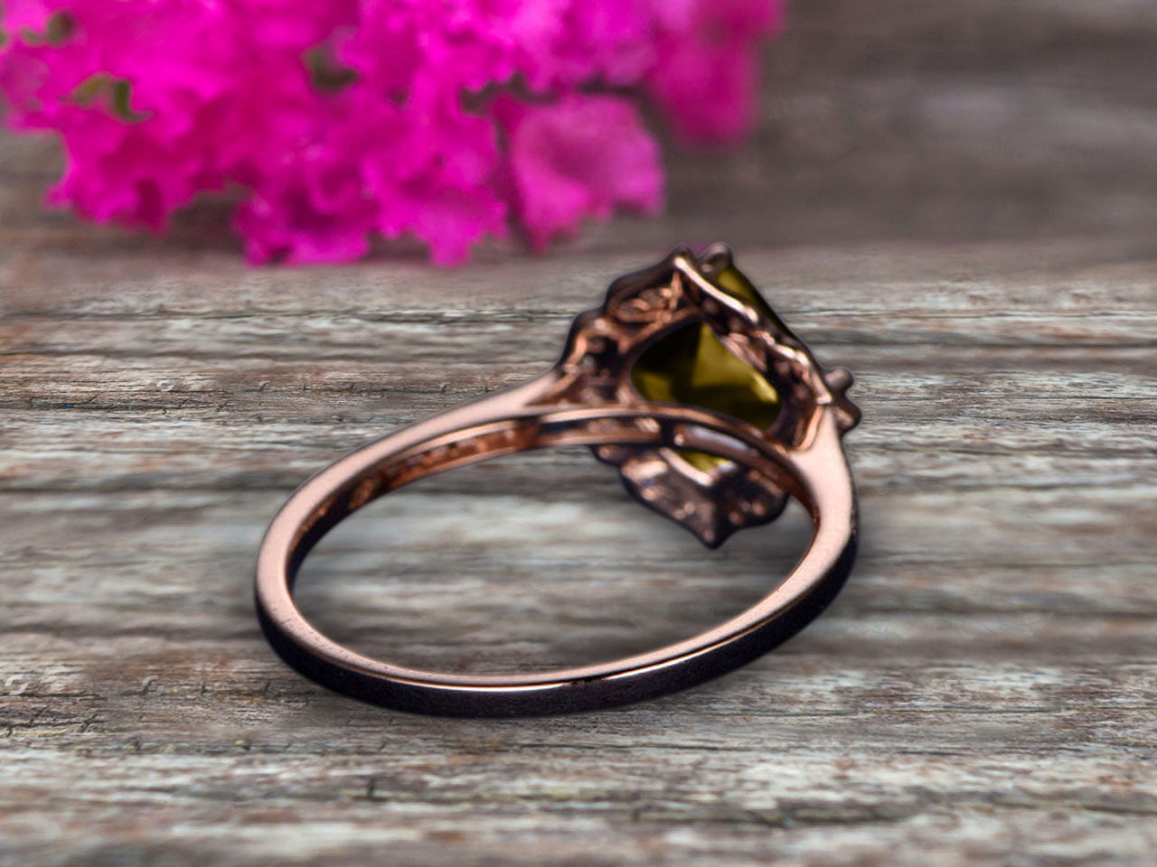 1.5 Carat Princess Cut Champagne Moissanite Engagement Ring in 10k Rose Gold - Vintage Wedding Band for Brides, Anniversary & Proposal Gift (Art Deco Retro Style)