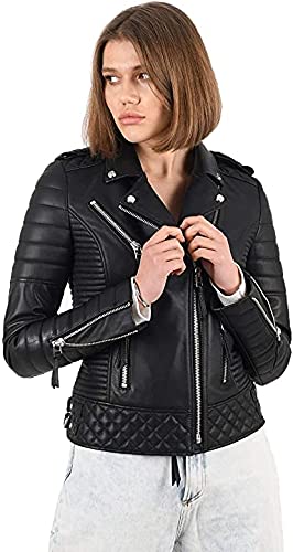Azrah Traders Women's Genuine Leather Jacket - Winter Motorcycle Biker Jacket for Riding | Windproof & Warm | Casual & Streetwear Fashion    (使用场景: Perfect for motorcycle riding, winter outdoor activities, casual daily wear, and street style fashion)