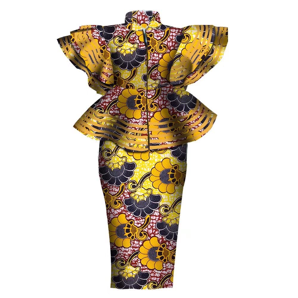 African Print Dashiki Dress & Skirt Set for Women - Ankara Bazin Riche Fabric with Zipper Top | Elegant Party Wear, Wedding Guest Outfit & Cultural Celebration Attire