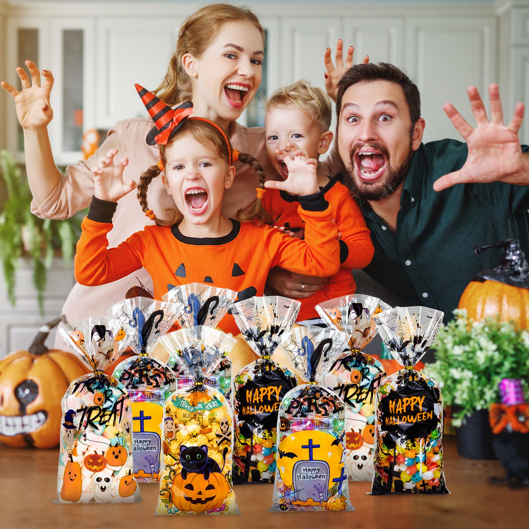 Halloween Treat Bags 100pcs - Snack & Cookie Packaging for Parties