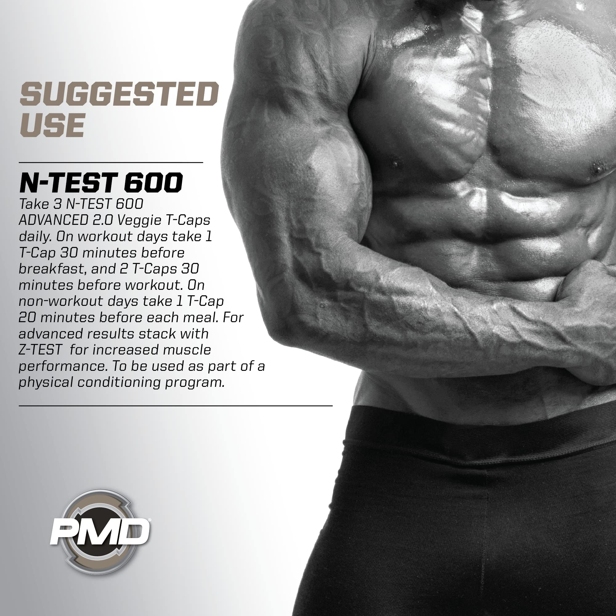 PMD Sports N-Test 600 Advanced Nitric Oxide Booster for Men - Clinically Proven Testofen Formula for Lean Muscle Growth, Strength & Estrogen Control - 90 Vegan Capsules - Pre-Workout Supplement for Gym & Fitness Enthusiasts