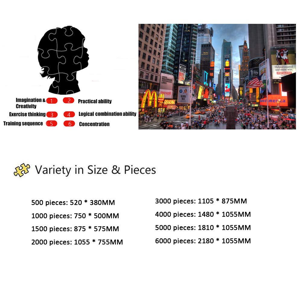 Premium Adult Wooden Puzzle - New York Times Square Skyline 500 to 6000 Pieces | Famous Landmark Jigsaw Puzzle for Adults & Teens | Educational Brain Teaser for Family Game Night & Home Decor